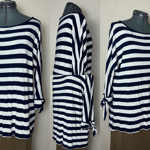 Soft Surroundings Adrift Top Women's medium Nautical Navy White Stripe # 2AG33 - Picture 16 of 16